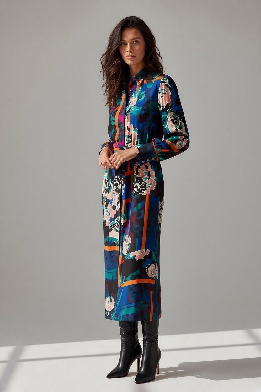 Dress Multicolor Floral Silk Georgette Print Midi