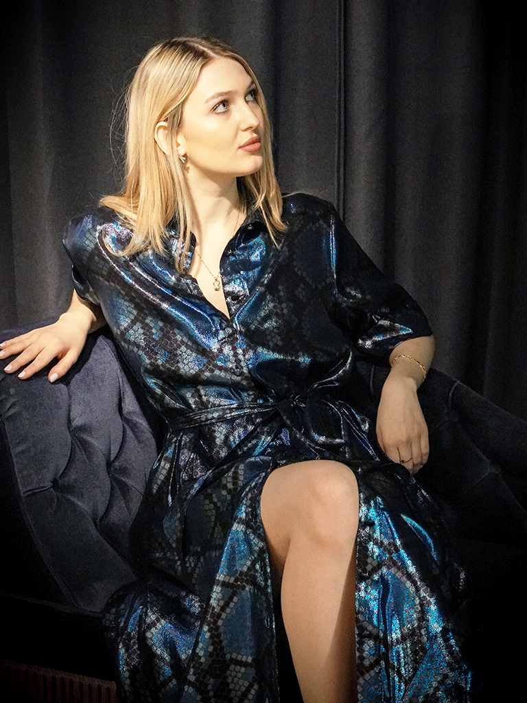 Dress Navy Metallic Silk Shirt
