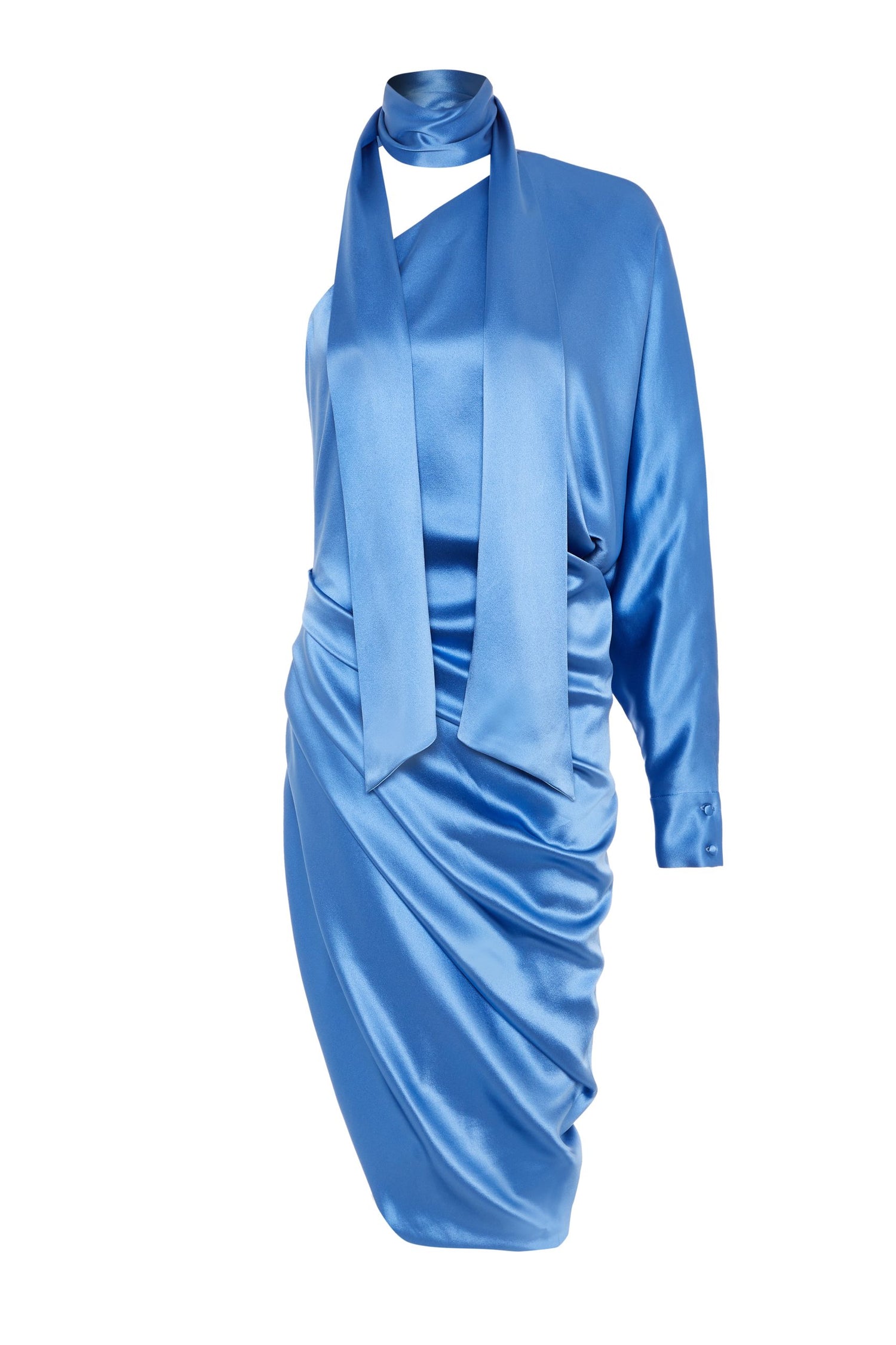 Blue One Shoulder Silk Satin Crepe (midi) saumacollection Blue One Shoulder Silk Satin Crepe (midi) saumacollection