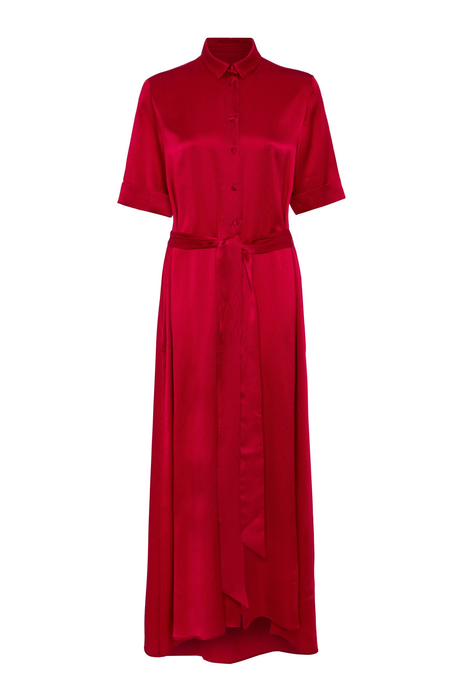 Red hammered Silk Charmeuse Shirt Dress saumacollection Red hammered Silk Charmeuse Shirt Dress saumacollection